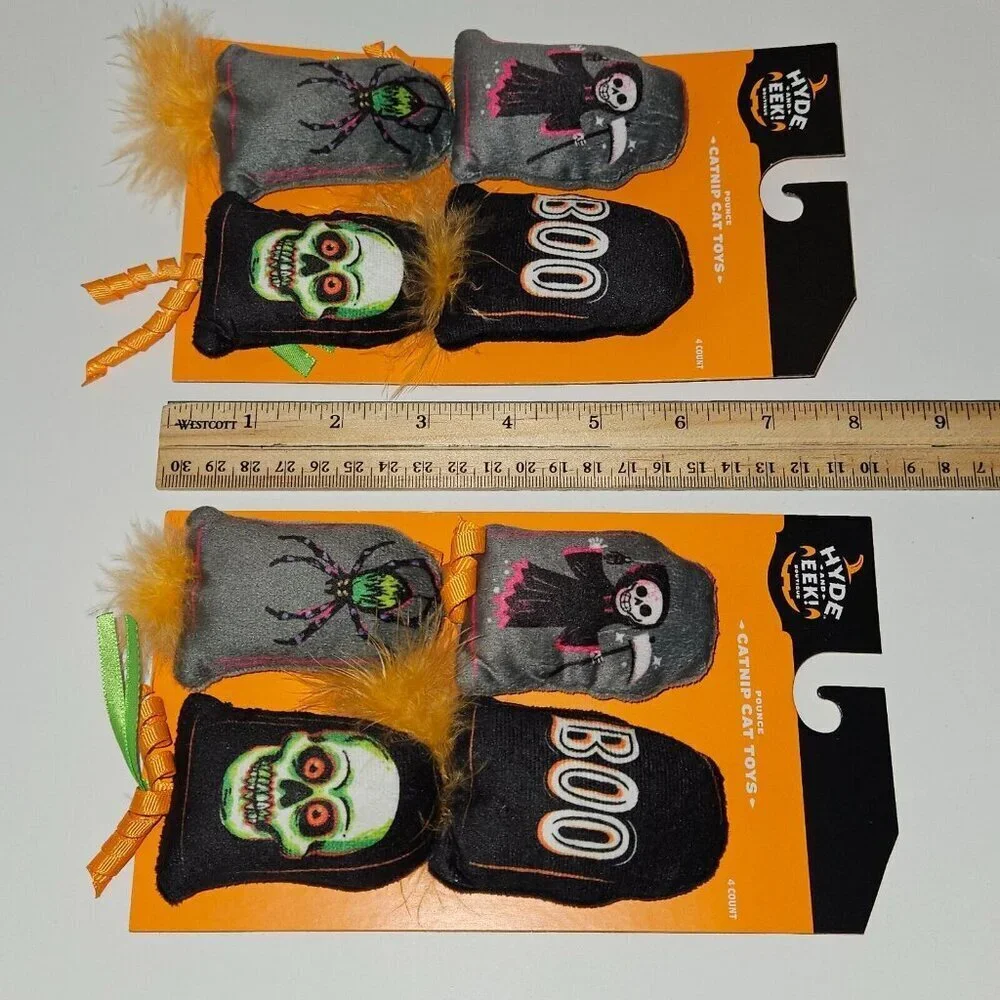 NEW 2 Pk Halloween Pet Pounce Catnip Cat Toys Lot Skeleton Gravestone Hyde & Eek
